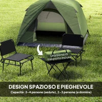 Tenda da Campeggio per 3 Persone Impermeabile con Tasca, Gancio per Lanterna e Borsa, 2x2x1.35m, Verde