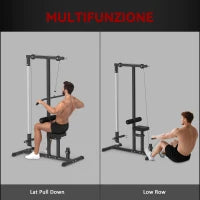 Stazione Fitness Pull Down da Casa con Panca e Cavo Regolabile, in Acciaio 107x120x190cm Nero