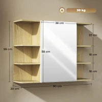 Specchiera Bagno con Armadietto a 2 Ripiani e 6 Vani Aperti, 80x20x59 cm, Legno