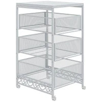 Carrello Portaoggetti a 3 Livelli in Truciolato e Acciaio, 34x29.5x57.5 cm, Bianco