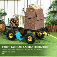 Carrello da Giardino in Acciaio con Capacità 200 kg e Pareti Laterali Rimovibili, 104x54x51 cm, Nero e Giallo