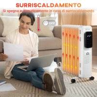 Calorifero a Olio a 9 Elementi, 3 Livelli di Riscaldamento e Timer, 42.5x24x63cm, Bianco