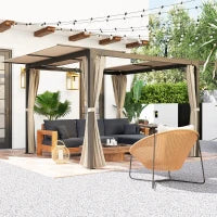 Gazebo Pergola con Tende Laterali e Tetto Apribile in Alluminio e Acciaio, 3x3m, Beige
