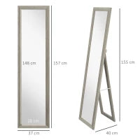 Specchio Verticale da Parete o da Terra con Cornice in MDF, 37x40x155 cm, Grigio e Trasparente