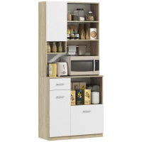 Mobile Dispensa in Legno con Cassetto, 3 Armadietti e 4 Ripiani Aperti, 80x35x180 cm, Bianco