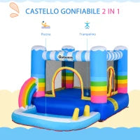 Castello Gonfiabile per Bambini con Trampolino e Piscina, Pompa Elettrica Inclusa 280x170x155cm, Multicolore