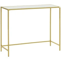 Mobile Consolle da Ingresso in Acciaio e Vetro Temperato, 100x35.5x80cm, Bianco e Oro