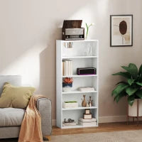 Mobile Libreria a 5 Ripiani con 3 Scaffali Flessibili, in Legno, 60x24x133.5 cm, Bianco