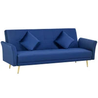Divano Letto Clic Clac con Schienale Regolabile e 2 Cuscini, in Tessuto Effetto Velluto, 215x83x87 cm, Blu