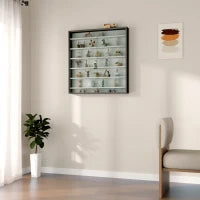Bacheca Portaoggetti a 5 Ripiani Regolabili in Legno con Ante in Vetro, 80x9.5x83 cm, Bianco e Nero
