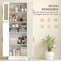 Mobile Bagno Alto con Ripiani Regolabili, Ante in Vetro e Legno, 60x30x170 cm, Bianco