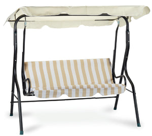 Dondolo tre posti con copertura, acciaio e poliestere 160 gr/m², bianco beige 113x170 h.156cm Fredi