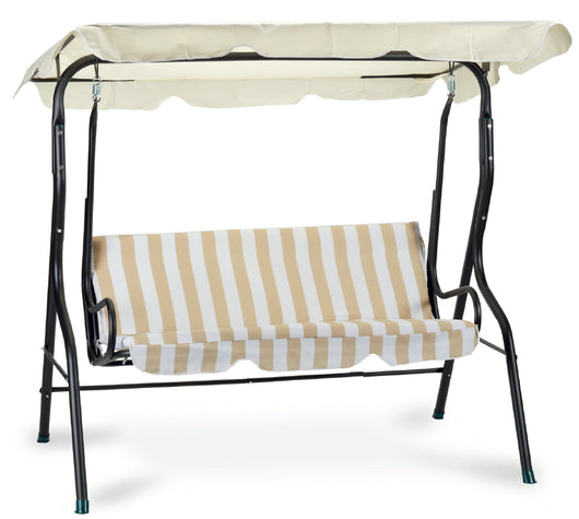 Dondolo tre posti con copertura, acciaio e poliestere 160 gr/m², bianco beige 113x170 h.156cm Fredi