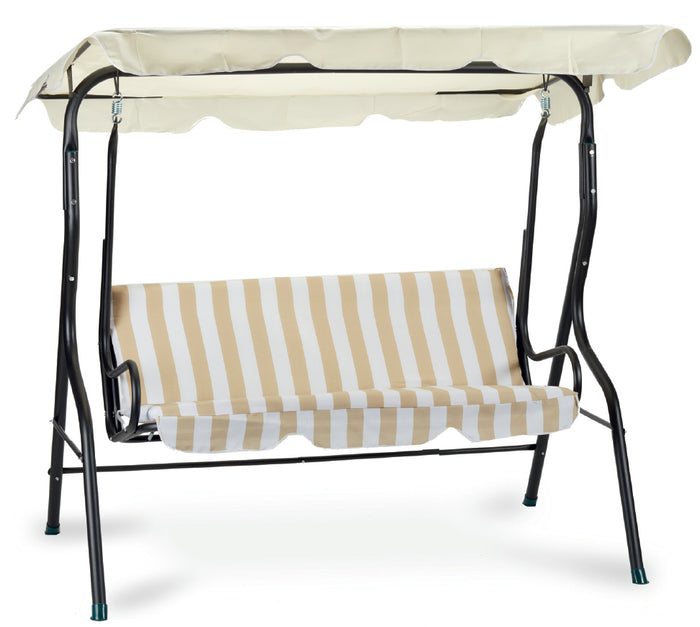 Dondolo tre posti con copertura, acciaio e poliestere 160 gr/m², bianco beige 113x170 h.156cm Fredi