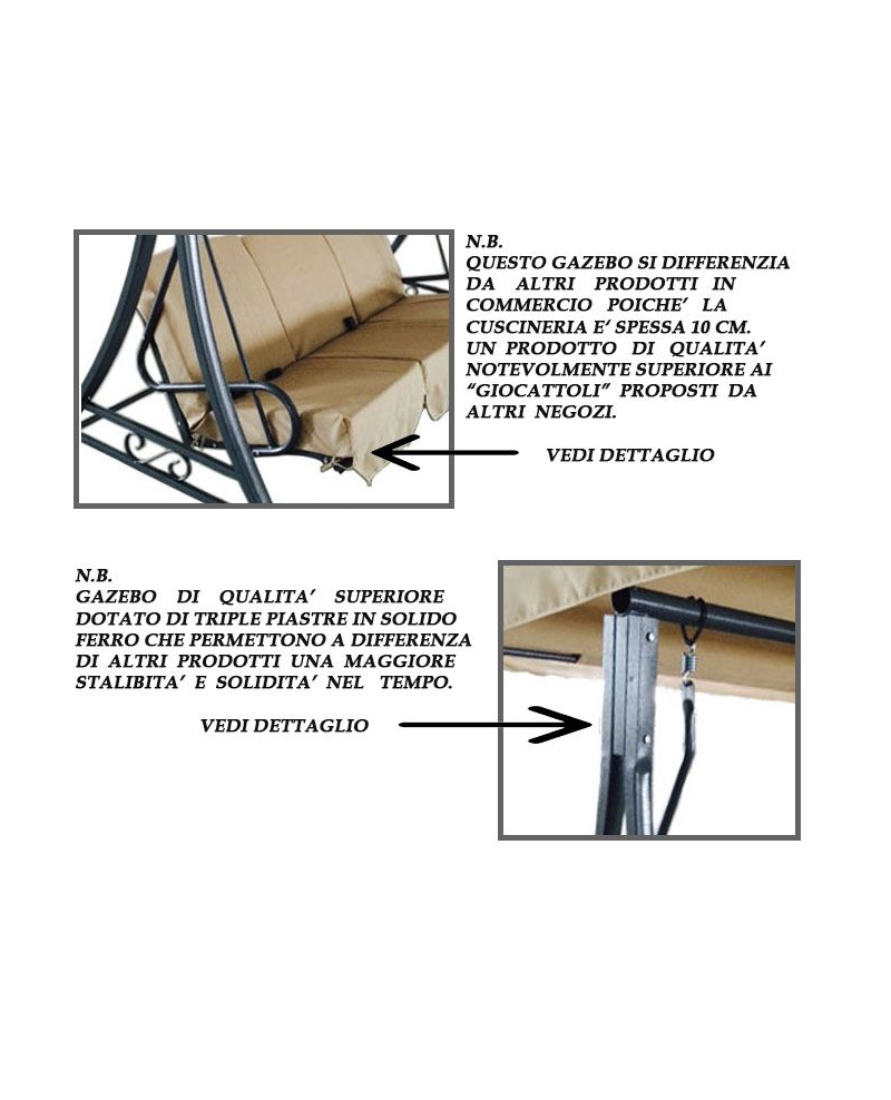 Dondolo tre posti reclinabile a letto 190x170x110cm ecrÃ¹ Sicorage Azen
