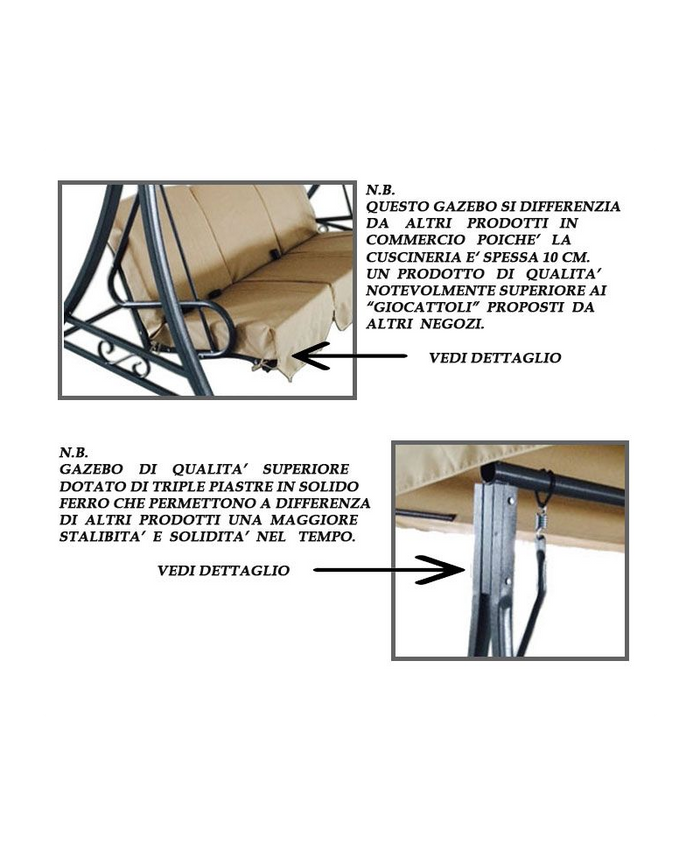 Dondolo tre posti reclinabile a letto 190x170x110cm ecrÃ¹ Sicorage Azen