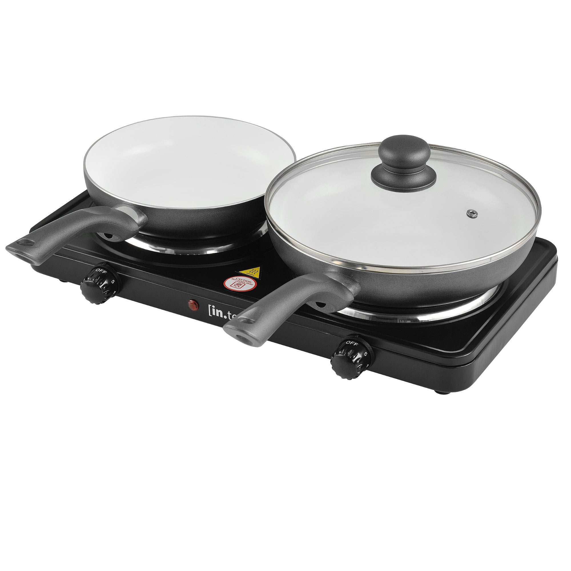 Fornello Elettrico Doppio con Piastre in Ghisa 1000+1500 W - Nero in.tec