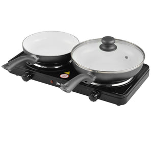 Fornello Elettrico Doppio con Piastre in Ghisa 1000+1500 W - Nero in.tec