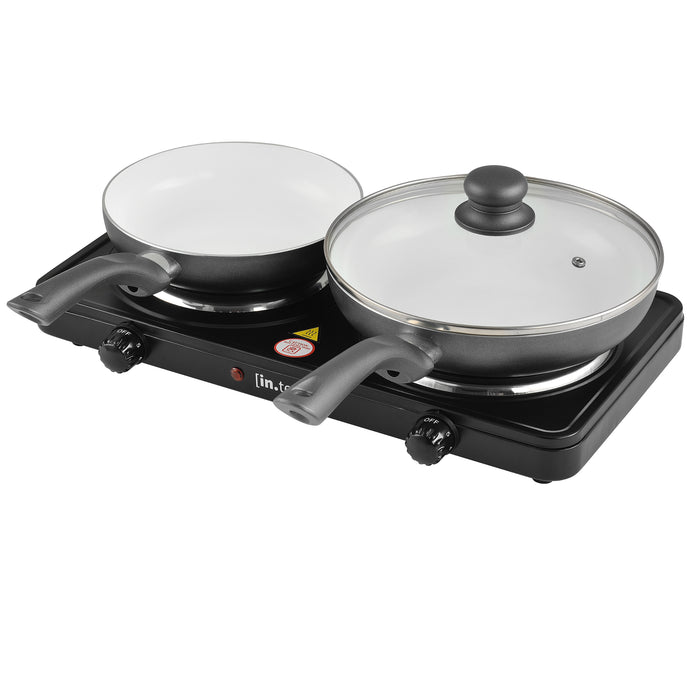 Fornello Elettrico Doppio con Piastre in Ghisa 1000+1500 W - Nero in.tec