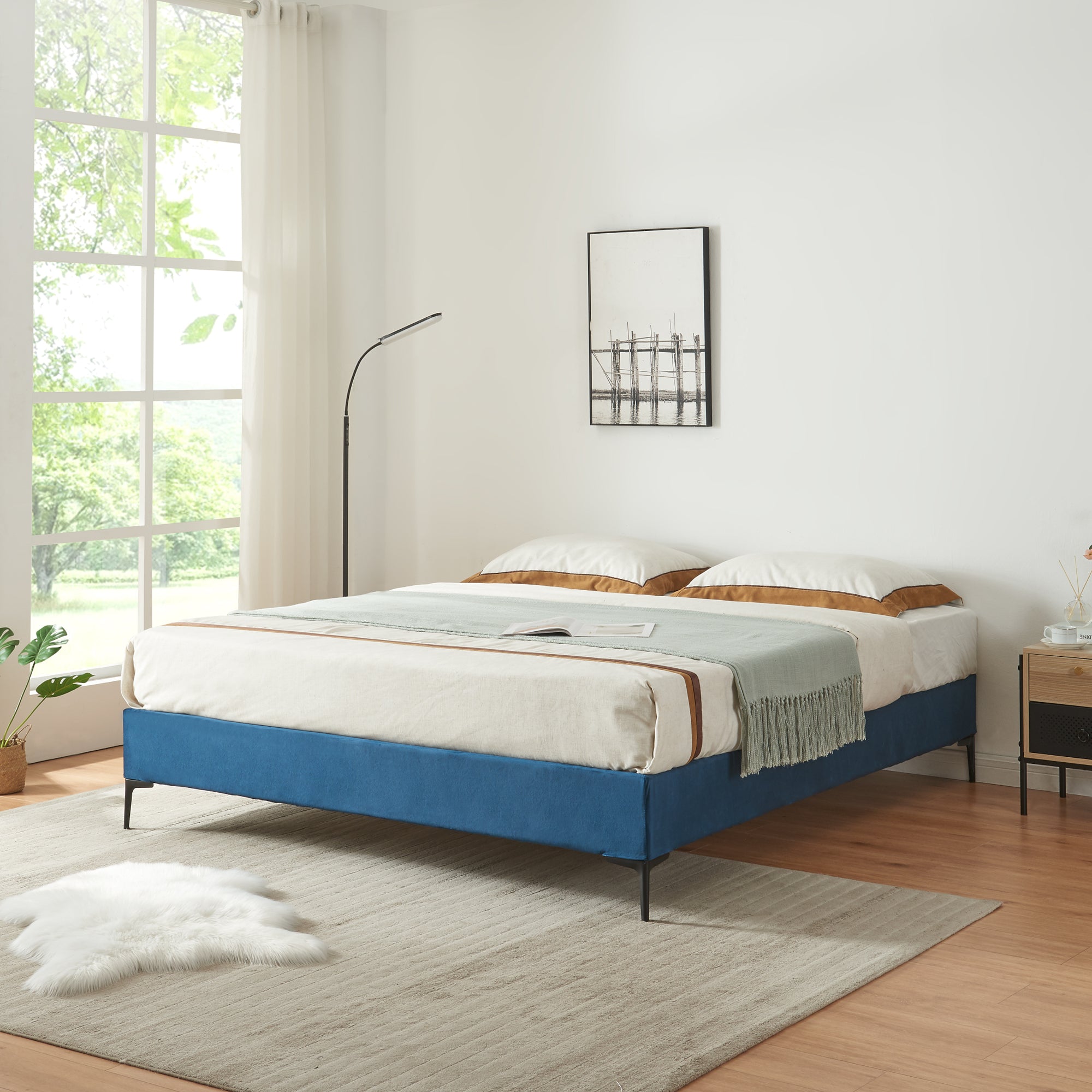 Letto Francese Lilla 140x200 cm con Fodera Protettiva - Blu [en.casa]