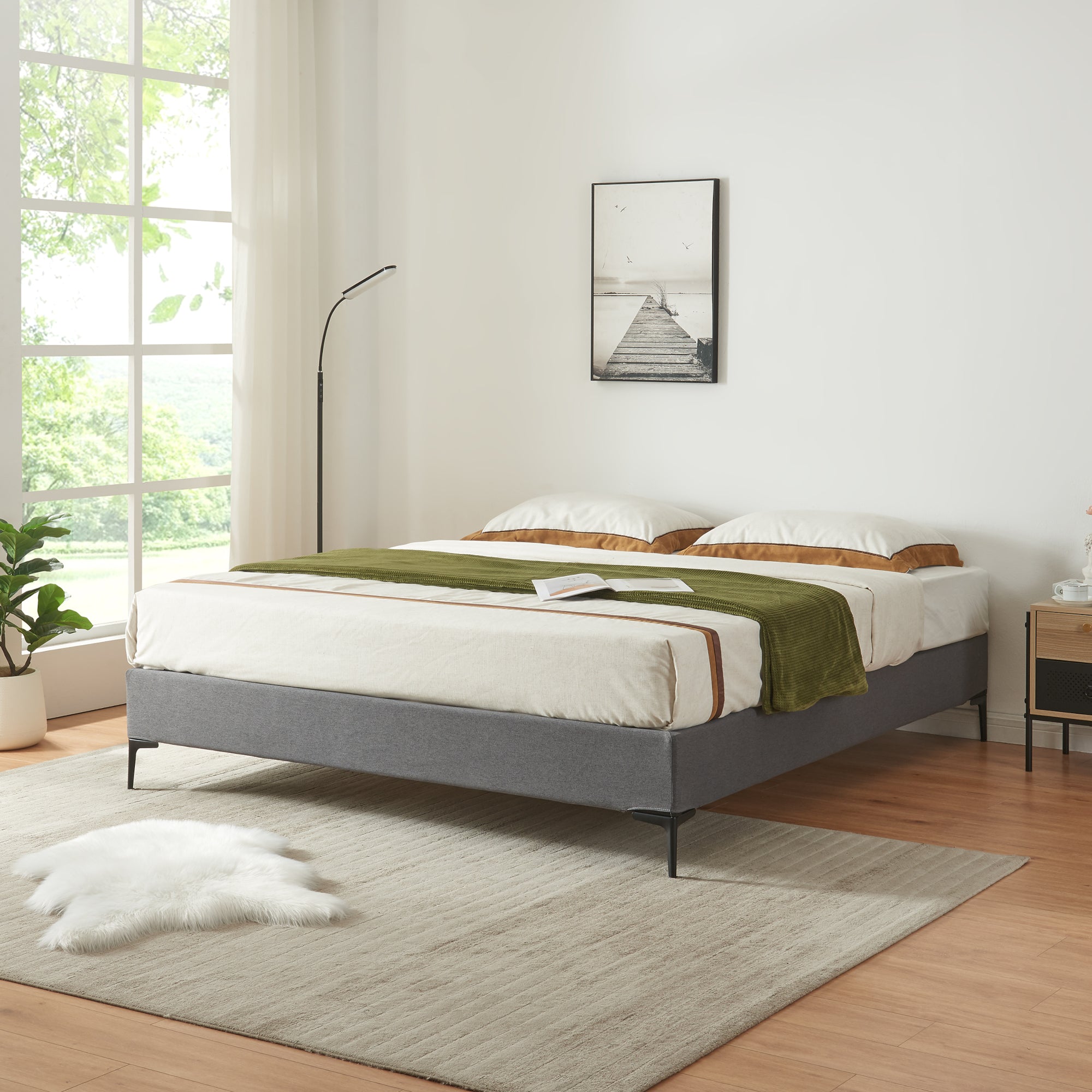 Letto Matrimoniale Lilla 160x200 cm con Fodera Protettiva - Grigio Scuro [en.casa]