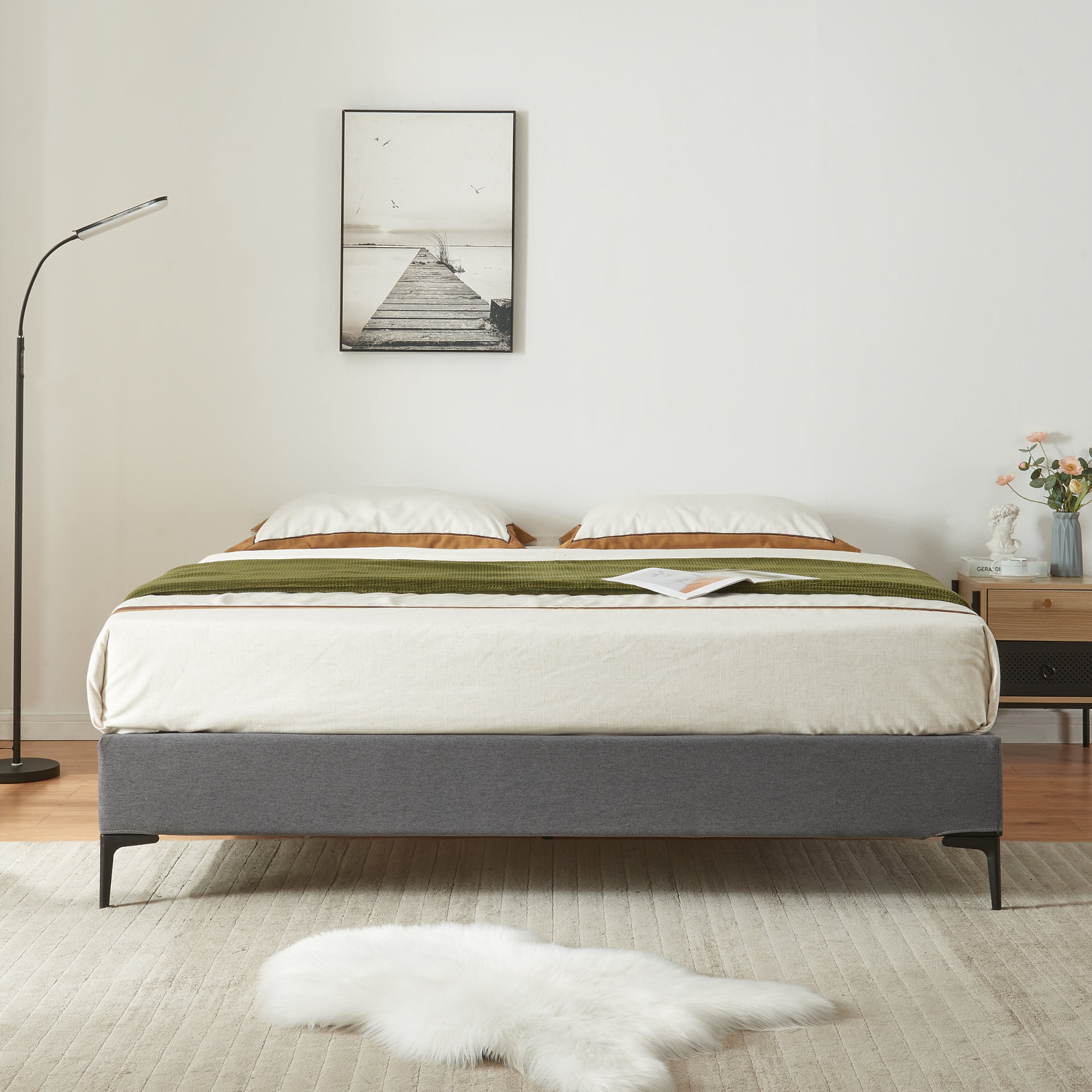 Letto Matrimoniale Lilla 160x200 cm con Fodera Protettiva - Grigio Scuro [en.casa]