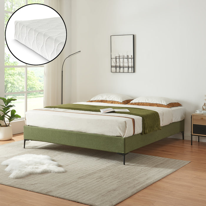 Letto Matrimoniale Lilla con Materasso 160x200 cm Fodera Protettiva Verde [en.casa]