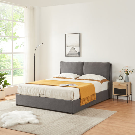 Struttura Letto Matrimoniale Lunner 160 x 200 cm con Contenitore e Testiera Imbottita - Grigio Scuro [en.casa]