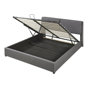 Struttura Letto Matrimoniale Lunner 160 x 200 cm con Contenitore e Testiera Imbottita - Grigio Scuro [en.casa]