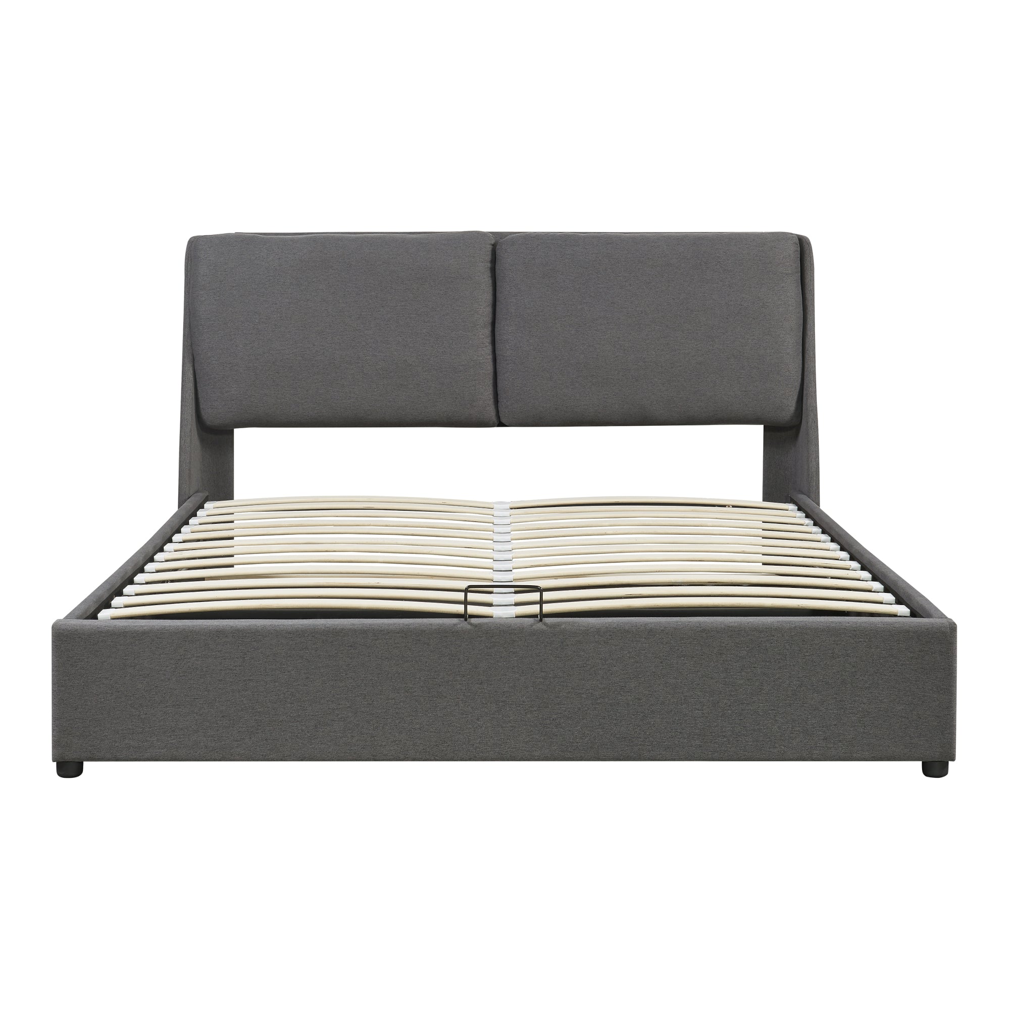 Struttura Letto Matrimoniale Lunner 160 x 200 cm con Contenitore e Testiera Imbottita - Grigio Scuro [en.casa]