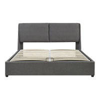 Struttura Letto Matrimoniale Lunner 160 x 200 cm con Contenitore e Testiera Imbottita - Grigio Scuro [en.casa]