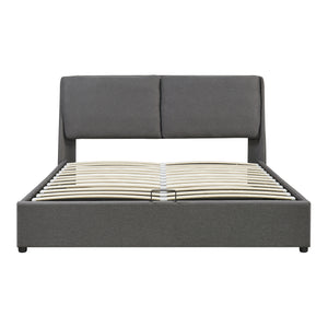 Struttura Letto Matrimoniale Lunner 160 x 200 cm con Contenitore e Testiera Imbottita - Grigio Scuro [en.casa]