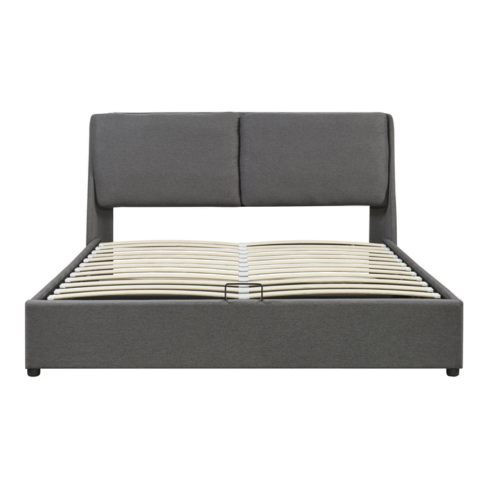 Struttura Letto Matrimoniale Lunner 160 x 200 cm con Contenitore e Testiera Imbottita - Grigio Scuro [en.casa]