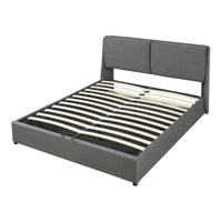 Struttura Letto Matrimoniale Lunner 160 x 200 cm con Contenitore e Testiera Imbottita - Grigio Scuro [en.casa]