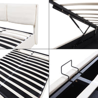 Struttura Letto Francese Lunner 140 x 200 cm con Contenitore e Testiera Imbottita - Beige [en.casa]