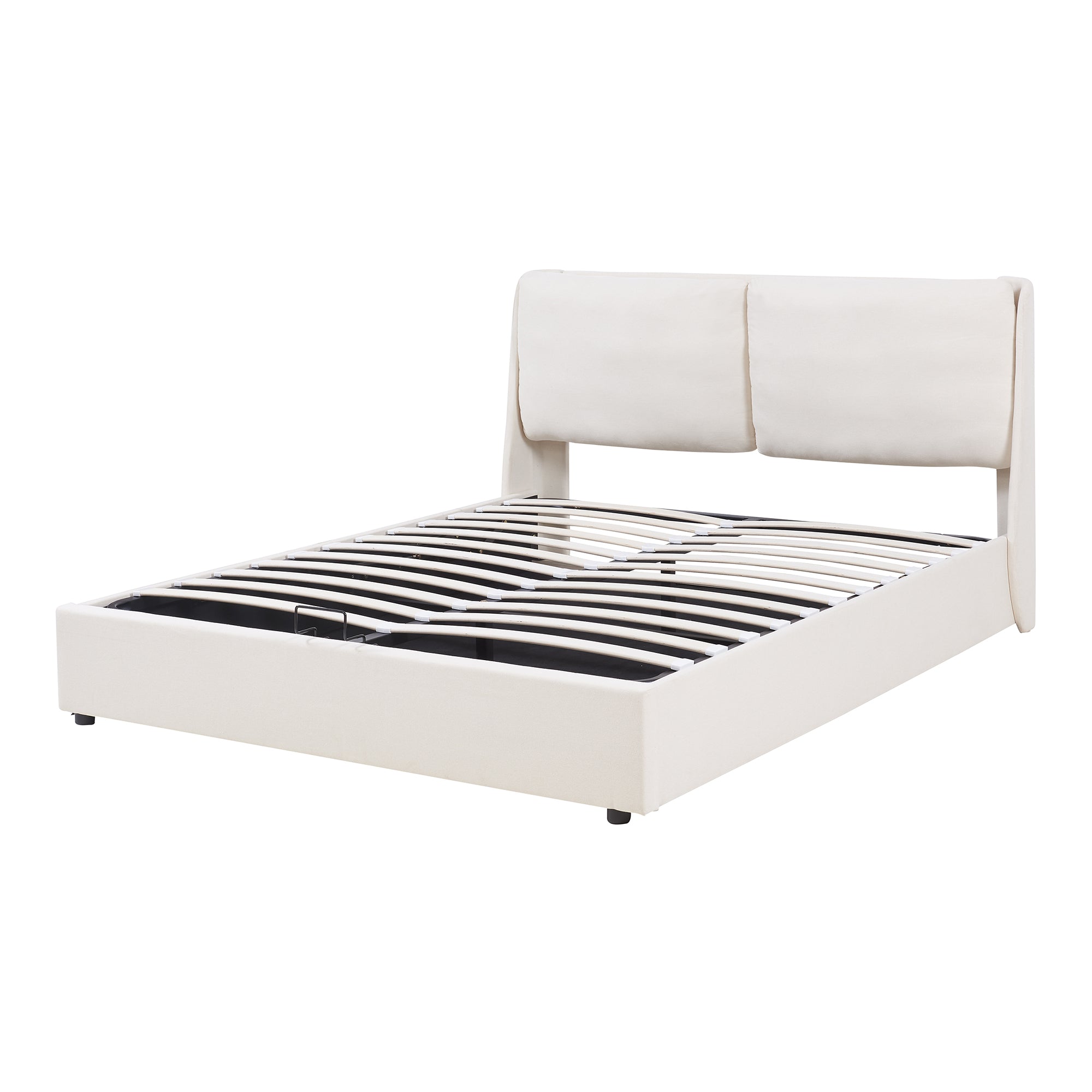 Struttura Letto Francese Lunner 140 x 200 cm con Contenitore e Testiera Imbottita - Beige [en.casa]