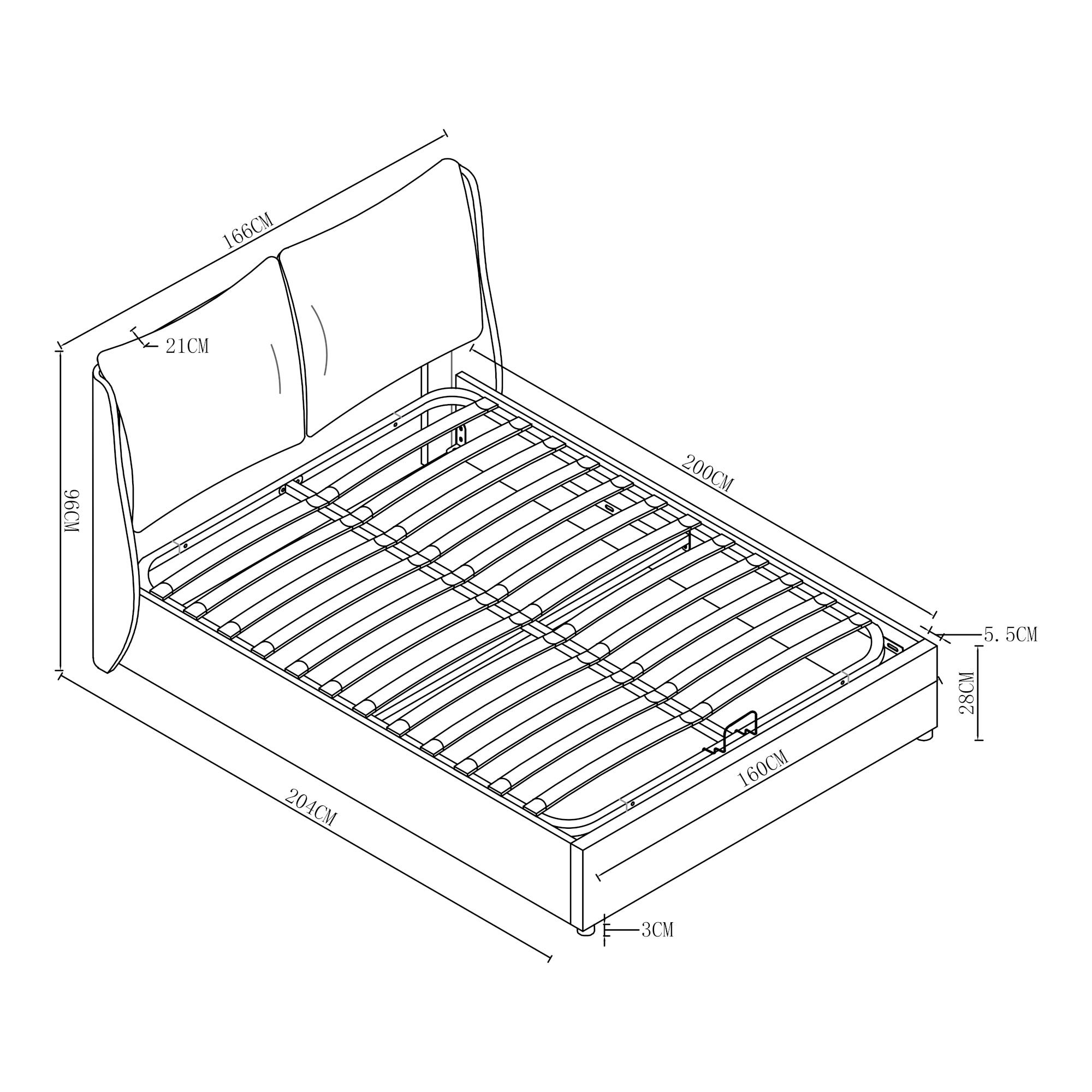 Struttura Letto Matrimoniale Lunner 160 x 200 cm con Contenitore e Testiera Imbottita - Beige [en.casa]