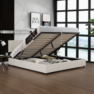 Letto Contenitore Juva Apertura a Ribalta Letto Francese con Materasso 140x200 cm Velluto a Coste Beige Corium