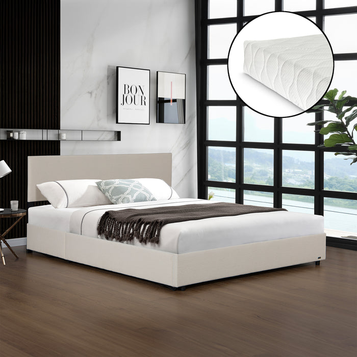 Letto Contenitore Juva Apertura a Ribalta Letto Francese con Materasso 140x200 cm Velluto a Coste Beige Corium