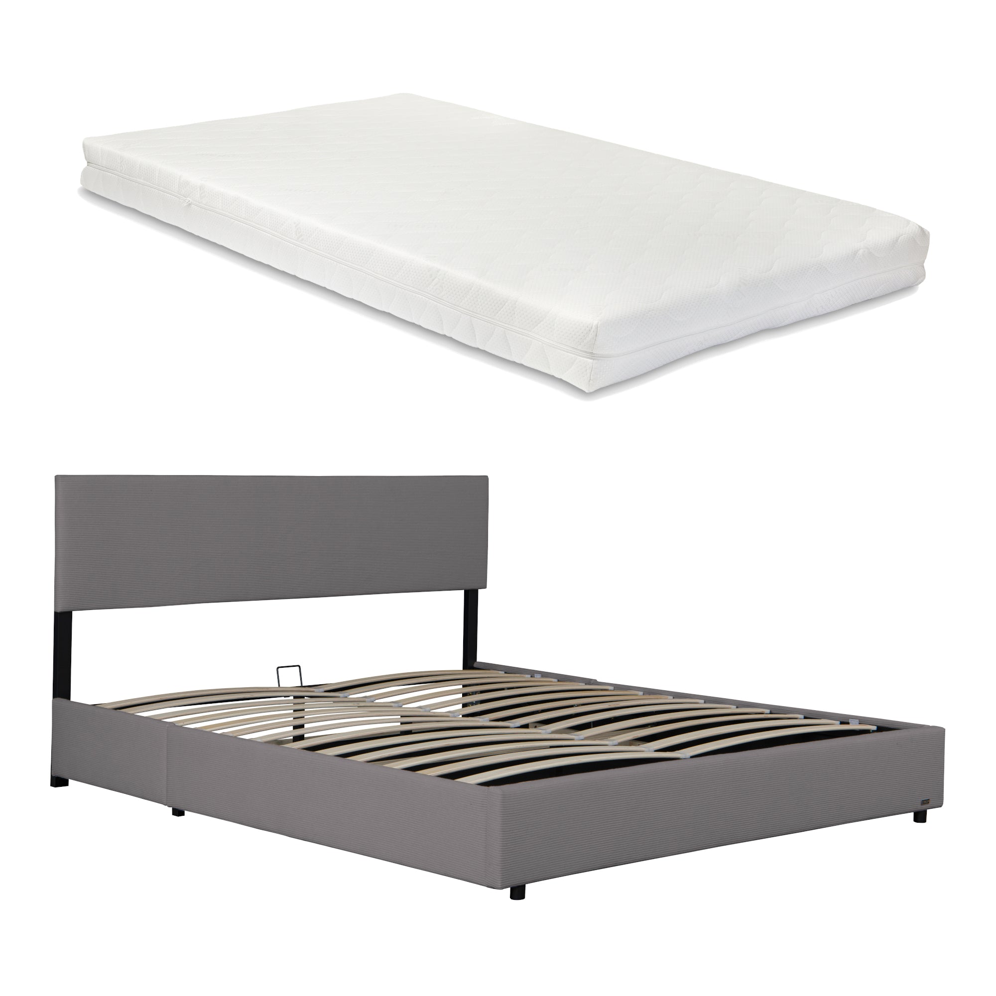 Letto Contenitore Juva Apertura a Ribalta Letto Francese con Materasso 140x200 cm Velluto a Coste Grigio Corium