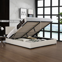 Letto Contenitore Juva con Apertura a Ribalta Letto Matrimoniale 160x200 cm Velluto a Coste Beige Corium