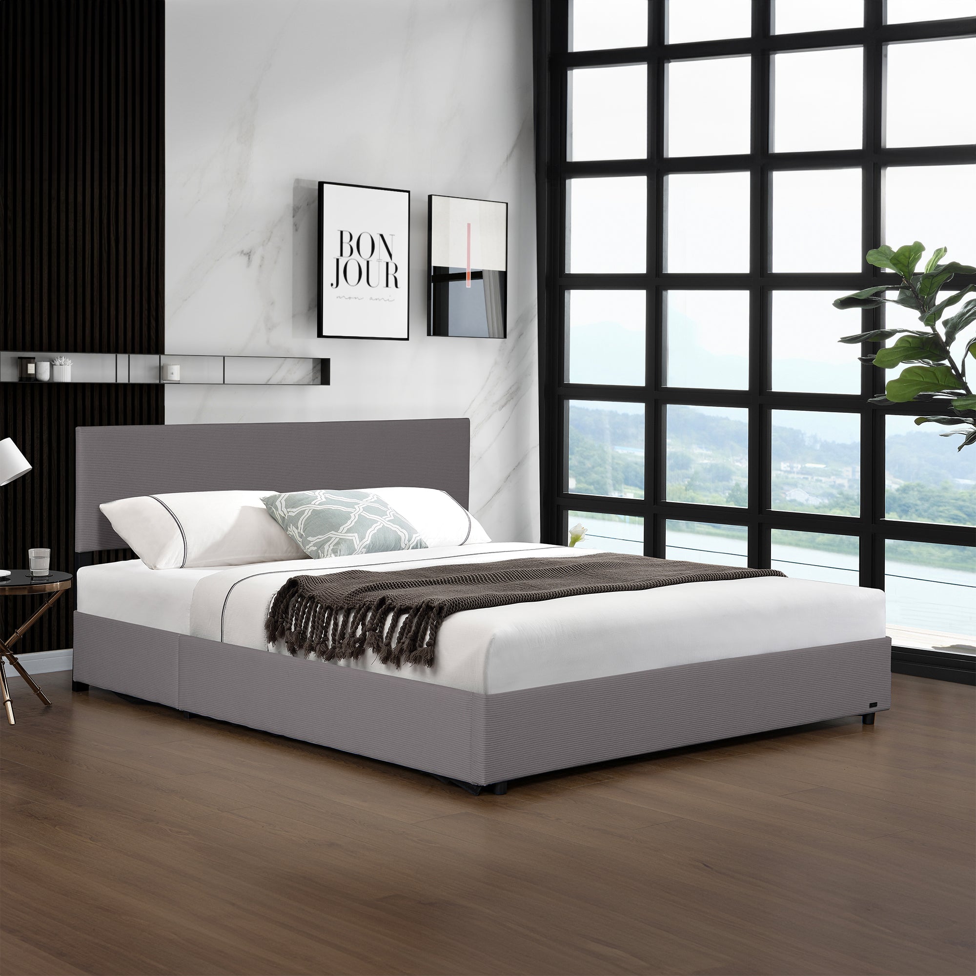 Letto Contenitore Juva con Apertura a Ribalta Letto Matrimoniale 160x200 cm Velluto a Coste Grigio Corium