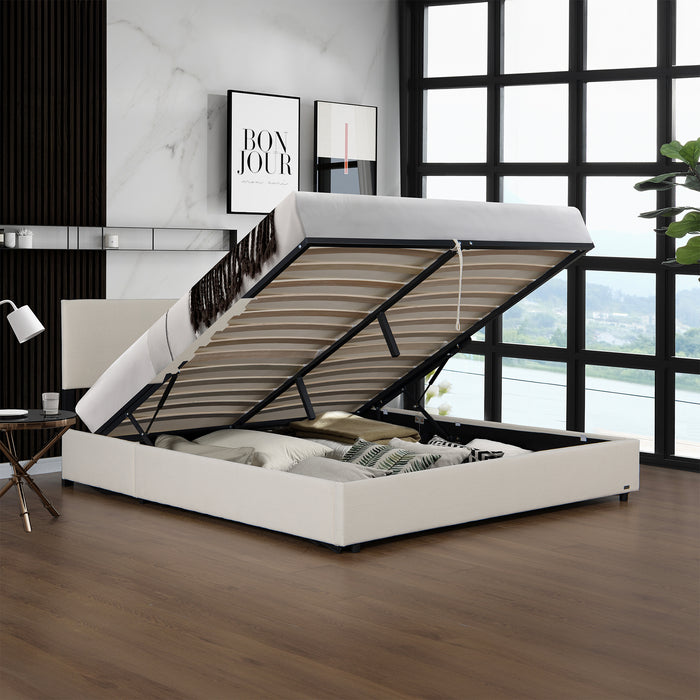 Letto Contenitore Juva Apertura a Ribalta Letto Matrimoniale con Materasso 180x200 cm Velluto a Coste Beige Corium