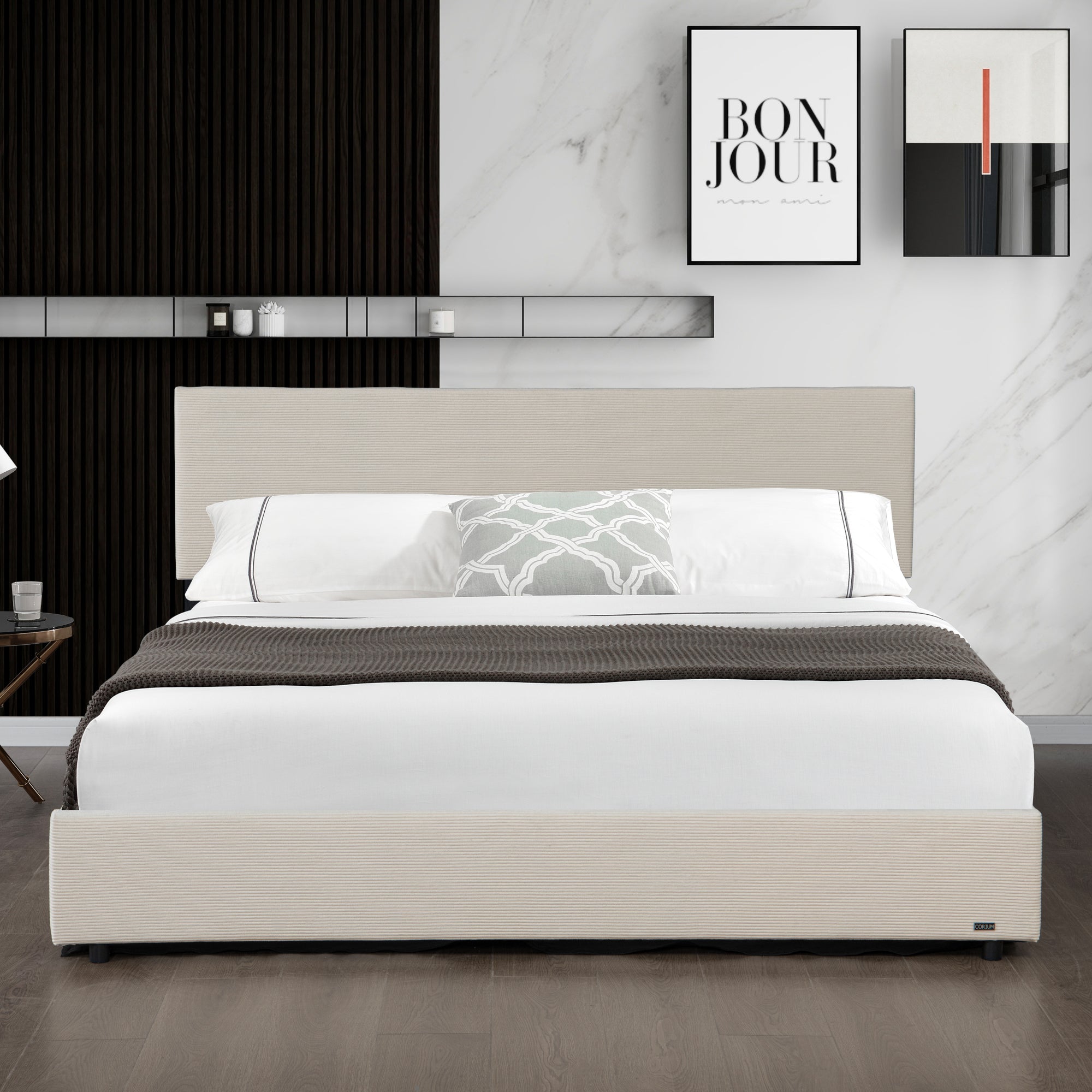 Letto Contenitore Juva con Apertura a Ribalta Letto Matrimoniale 180x200 cm Velluto a Coste Beige Corium