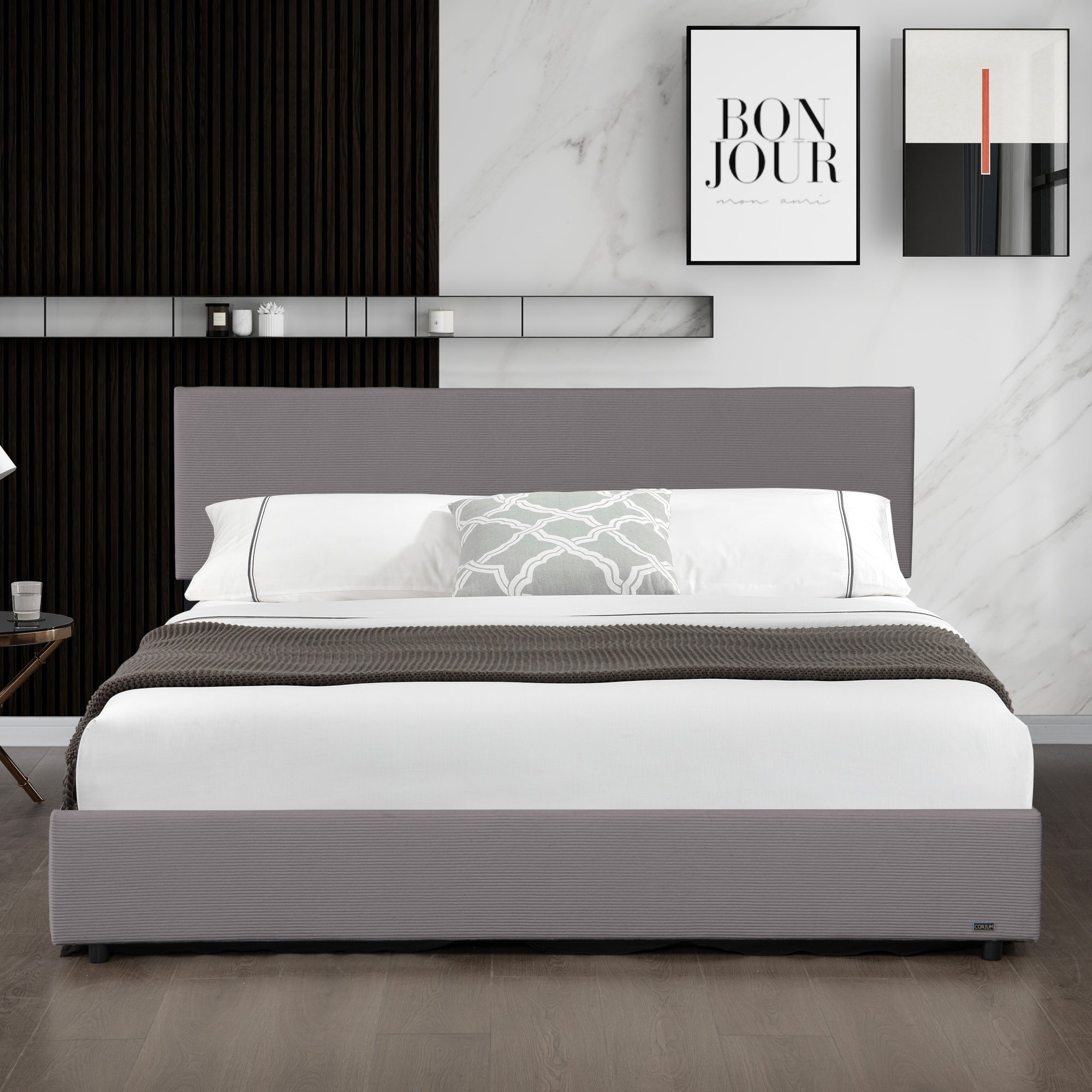 Letto Contenitore Juva Apertura a Ribalta Letto Matrimoniale con Materasso 180x200 cm Velluto a Coste Grigio Corium