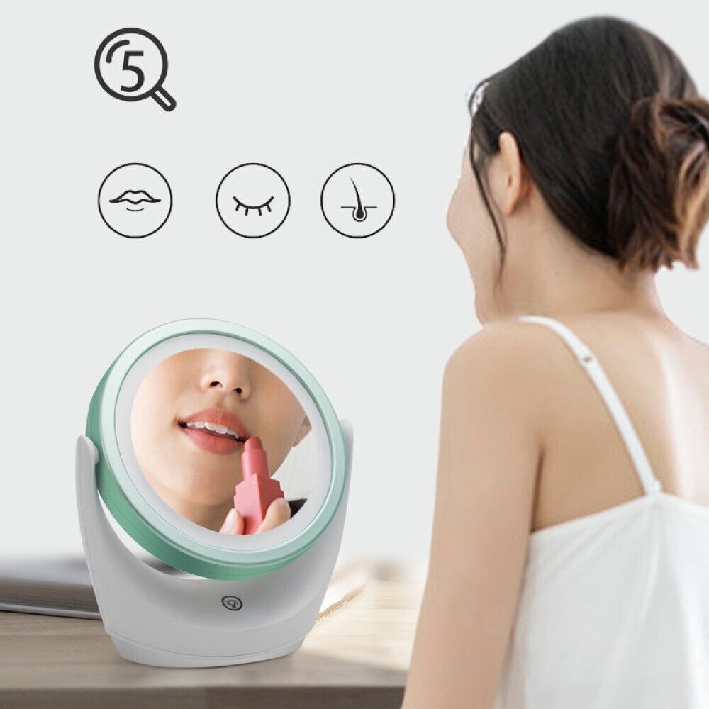 Doppio Specchio a led per trucco da tavolo girevole ingrandimento 5X WL8001