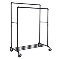 Appendiabiti con ruote capacità di carico 110 kg due barre appendiabiti mobili ripiano in metallo nero di qualità commerciale 12_0007064