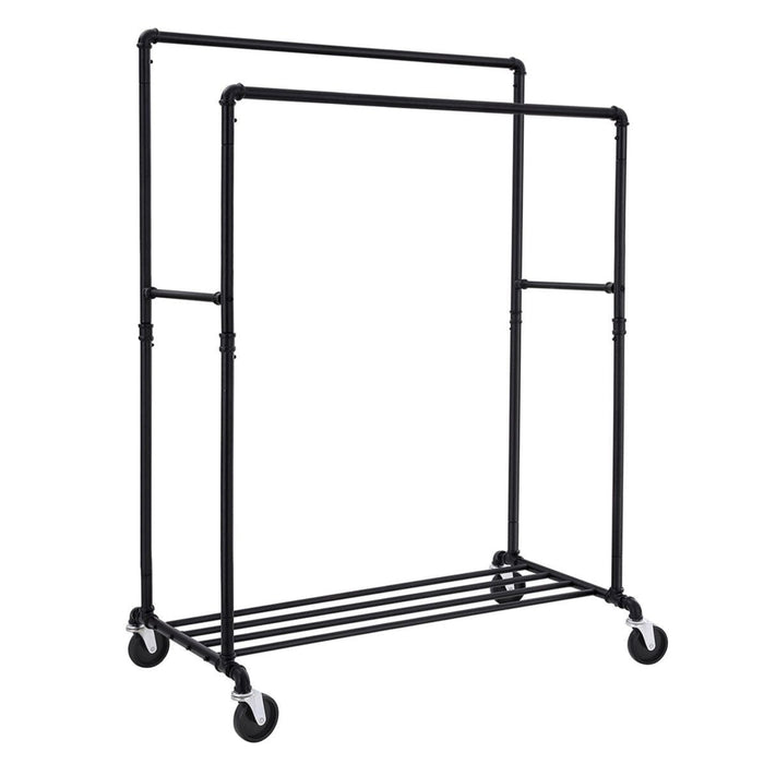 Appendiabiti con ruote capacità di carico 110 kg due barre appendiabiti mobili ripiano in metallo nero di qualità commerciale 12_0007064