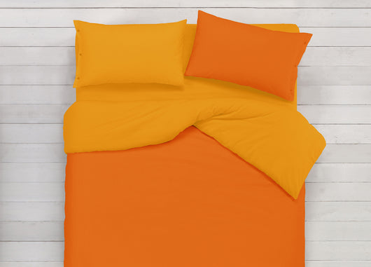 Copripiumino In 100% Cotone Double Face Arancione/Ocra - Singolo - Arancione-Ocra