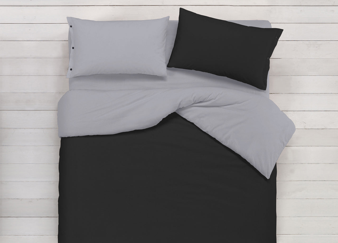 Copripiumino In 100% Cotone Double Face Grigio/Nero - 1 Piazza e Mezza - Grigio-Nero